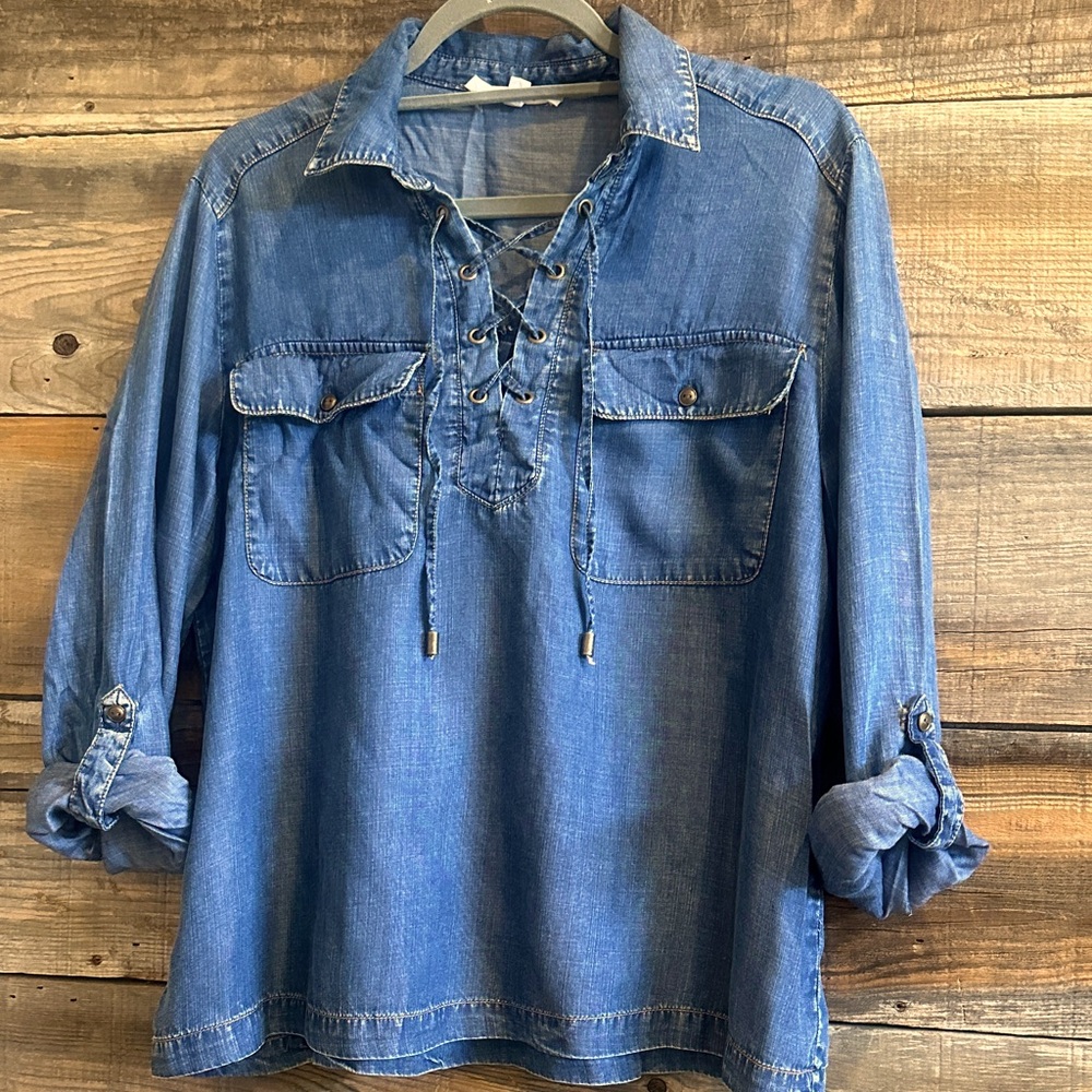 Blue Denim Lace-Up Shirt